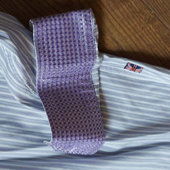 English Laundry cotton 16 34/35 , purple blue & white stripes patterned cuffs - Picture 2 of 6